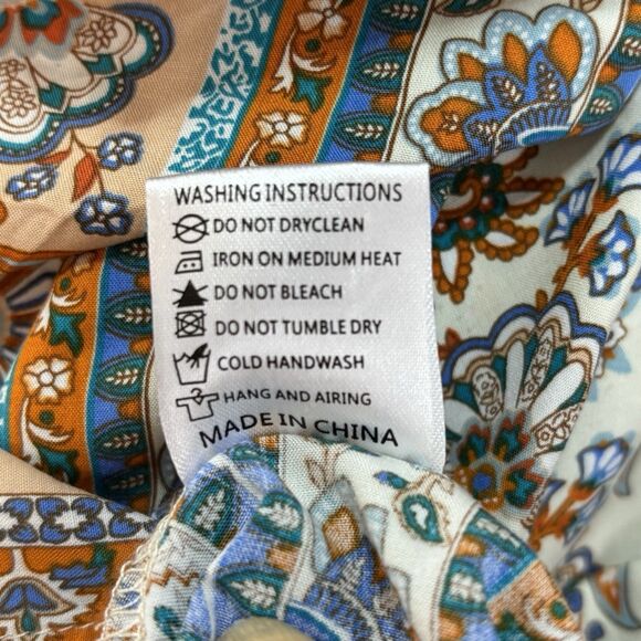 R VIVIMOS  Long Sleeve Boho Midi Dress Floral V Neck Cottage Prairie - Picture 9 of 9